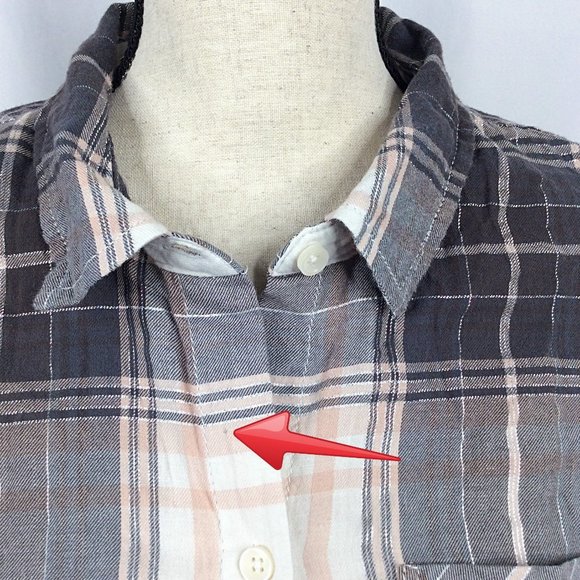 Faded Glory Top Womens Size 1X / 16W Gray Pink Plaid Long Sleeve Button Down - Picture 4 of 6